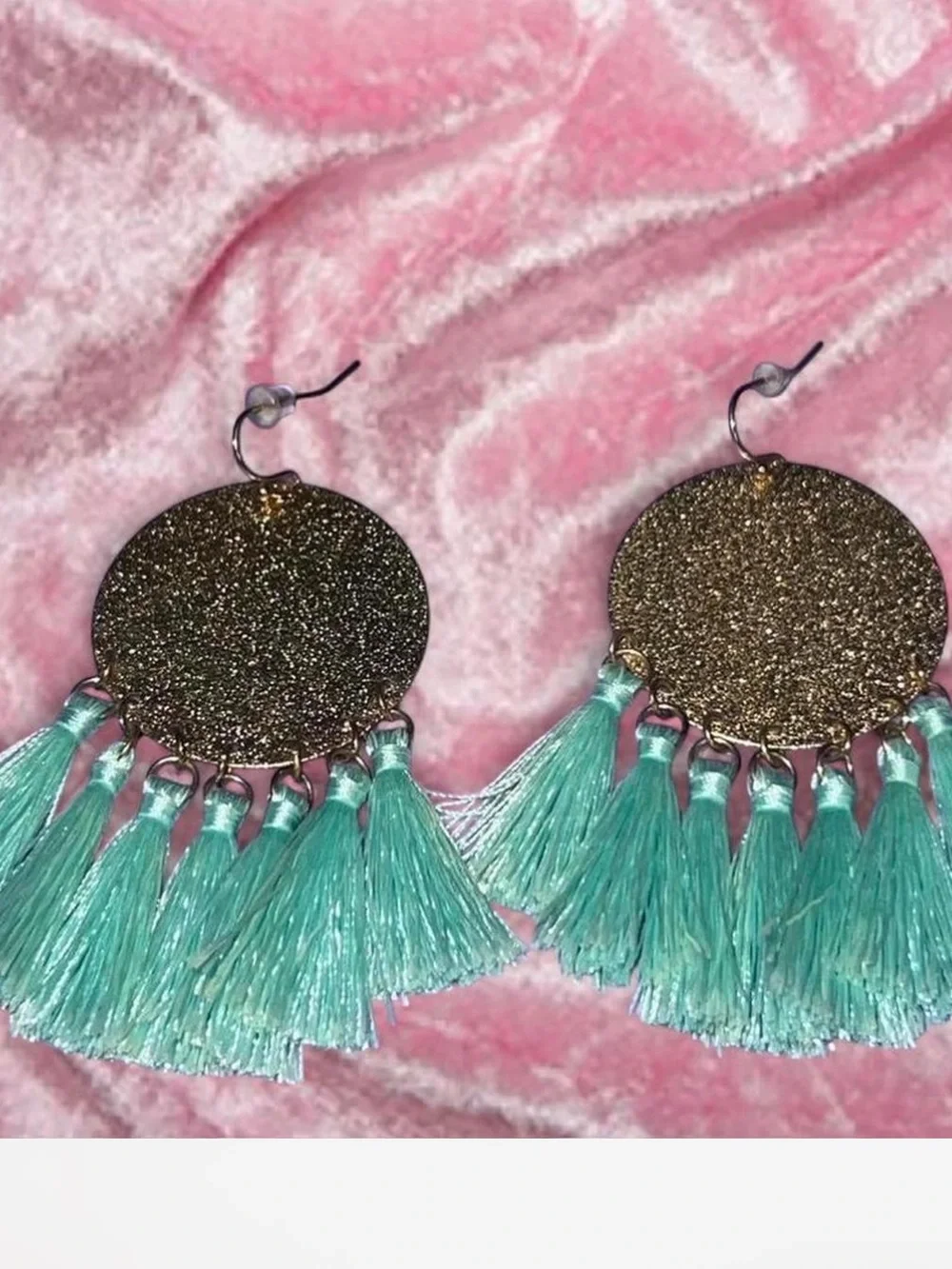 Gold and Teal Tassel Earrings